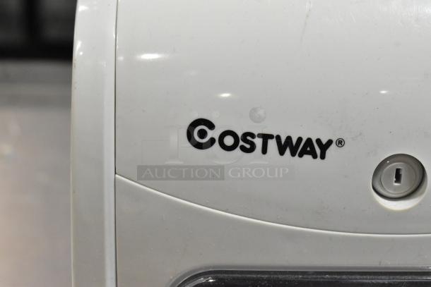 Costway Electric Time Recorder, white casing, visible logo, key slot, minor surface marks, functional office equipment.