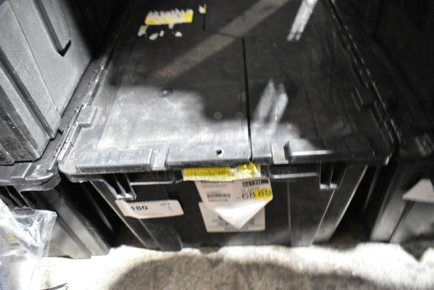 Black poly bin containing Samsung C504S ink cartridges and various items. Visible labels with item numbers and details.