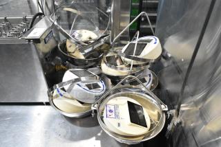 6 Detecto SCS30 produce scales, 30 lb capacity each, in used condition with stainless steel bowls and digital displays.