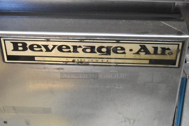 Beverage Air WTR60A stainless steel undercounter cooler with 2 doors, commercial casters, 115V, 1 phase, "Made in USA" label.