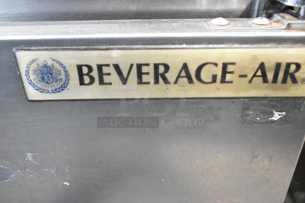 Beverage Air UCR48A commercial 2-door undercounter cooler, stainless steel. Visible logo. 115 volts, 1 phase.