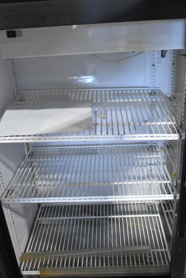2019 True GDM-41SL-48-HC-LD 2 Door Reach-In Cooler Merchandiser, poly-coated racks, metal, 115V, excellent condition.