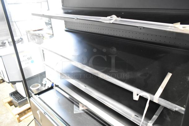 Avantco 193VOA60B black metal open air merchandiser, 59 1/8", LED lighting, brand new scratch and dent condition.