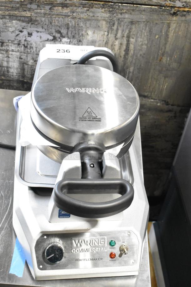 Brand new 2024 Waring WWD180X Single Classic Waffle Maker, 120V, 1 Phase, with minor scratches. Visible labels: Waring branding.