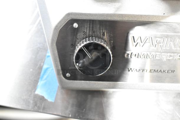 BRAND NEW 2024 Waring WWD180X Single Classic Waffle Maker, 120V, with minor scratches, temperature dial visible.