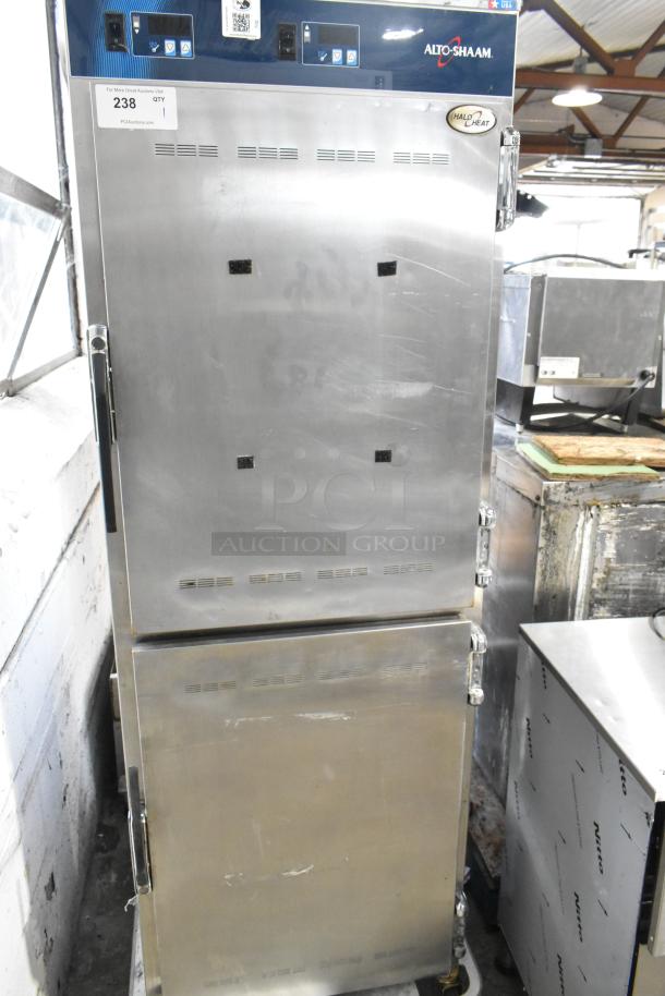 Alto Shaam 1200-UP stainless steel 16 pan holding cabinet with Dutch doors, commercial casters, 120V, 1 phase.
