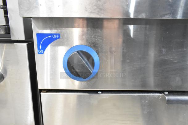 Brand new Avantco 177FPC22NL stainless steel 22-gallon pasta cooker, natural gas, 140,000 BTU, visible on/off knob.