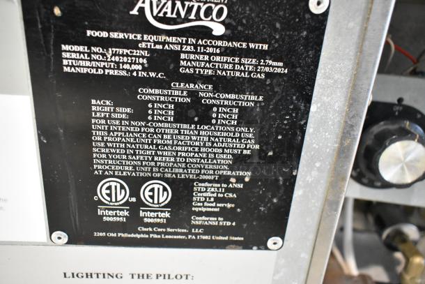 BRAND NEW Avantco 177FPC22NL stainless steel 22-gallon natural gas pasta cooker, 140,000 BTU. Scratch and dent condition.