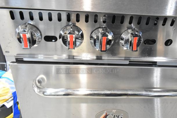 BRAND NEW Cooking Performance Group 351S60GS24L 6 Burner Range, 24" Griddle, 2 Ovens, 276,000 BTU, stainless steel, front panel.
