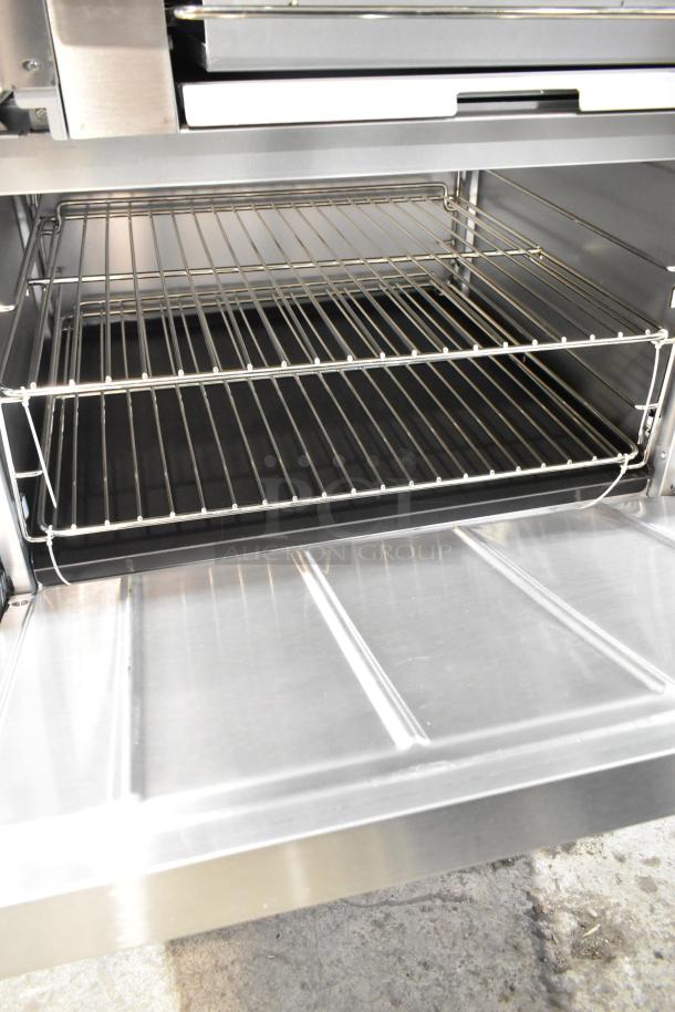 Commercial stainless steel oven interior with wire rack, part of the 2025 Cooking Performance Group 351S60GS24L range.