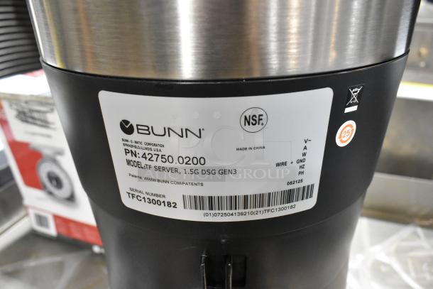 Bunn TF Server 42750.0200, 1.5-gal stainless steel ThermoFresh with digital gauge. New scratch and dent, NSF certified.
