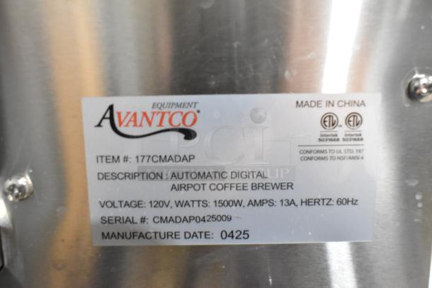 2025 Avantco 177CMADAP Digital Automatic Airpot Coffee Maker, new scratch and dent, 120V, 1 Phase, 1500W, serial CMADAP0425009.