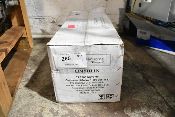 BRAND NEW Canarm 48" White Industrial Ceiling Fan, model CP48D11N. Box shows minor scratches and dents. Includes 10-year warranty.