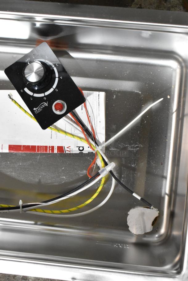 Brand new Avantco 177BM12SA stainless steel drop-in hot food well, 120V, 1 phase, with visible control panel and wiring.