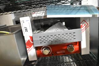 Avantco 184T140 stainless steel conveyor toaster, 10" wide, 300 slices/hr, 3" opening, 120V, new with scratches and dents.