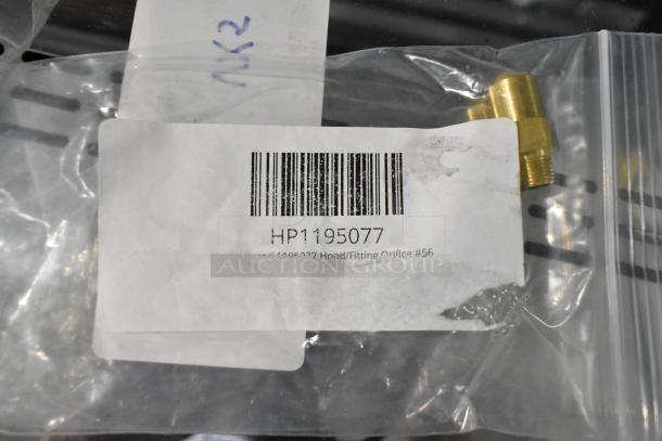 5 new scratch and dent items, including Southbend 1195077 hood orifice #56, in sealed packaging with barcode label.
