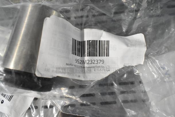 Set of 5 new scratch and dent items, including Moffat adjustable foot M232379; visible barcode and label details.