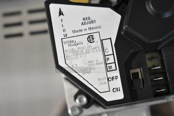 White Rodgers 36H32 unit label showing model details and specifications, including voltage and pressure ratings, made in Mexico.