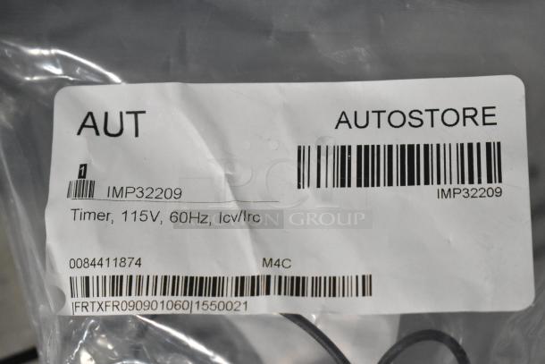 Three brand new Imperial items: LP Pressure Regulator HP38734, Oven Safety HP11101, Timer HP32209. Timer label shows "Timer, 115V, 60Hz, 1cv/lrc".