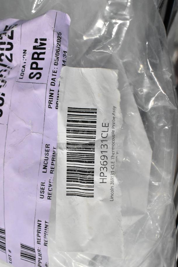 Package showing label for Lincoln 369131-CLE Thermocouple Probe Assy HP369131CLE. Brand new, part of scratch and dent auction set.