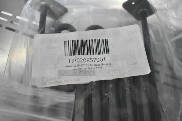 Hatco Air Heat Element in package, labeled HP020857001, with barcode and ticket details visible.