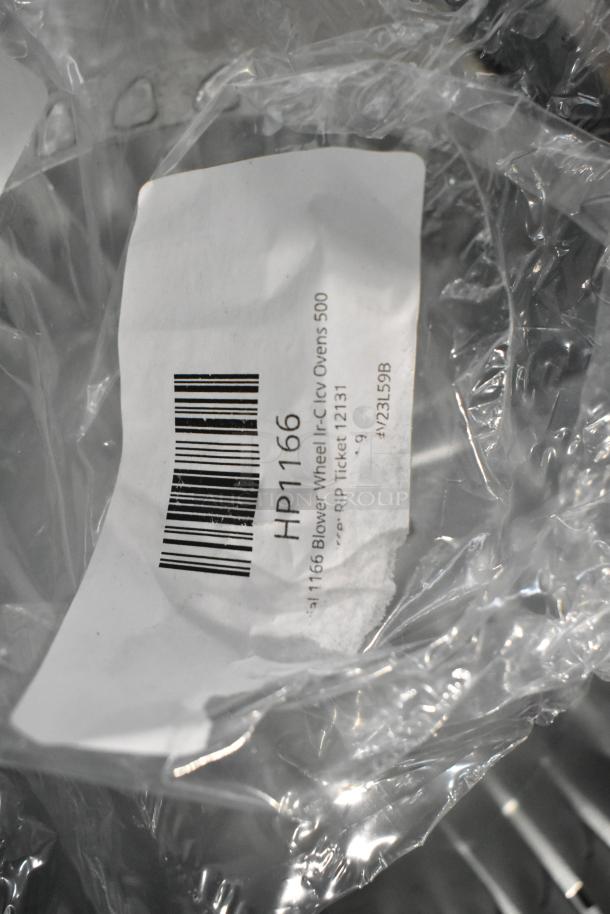 Brand new Imperial 1166 blower wheel for Ir-C Icv ovens, 500 HP1166, in packaged condition with label visible.