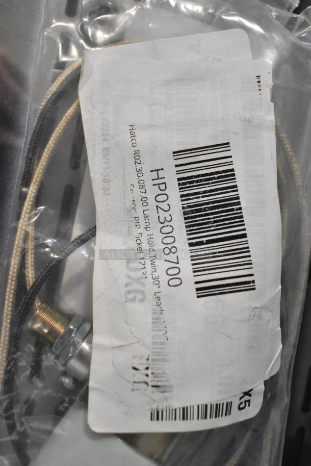 4 brand new items: Hatco T-Stat Probe, Imperial Thermocouple, Ignitor Wire, Hatco Lamp Hold. Scratch/dent labels visible.