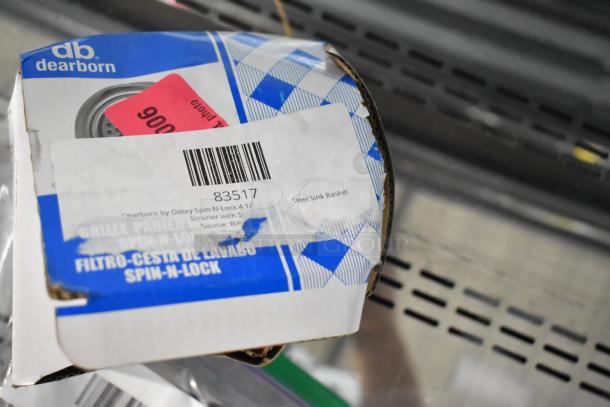 Dearborn Spin-N-Lock 4 1/2" Stainless Steel Sink Basket Strainer in original packaging. Model 83517 visible.