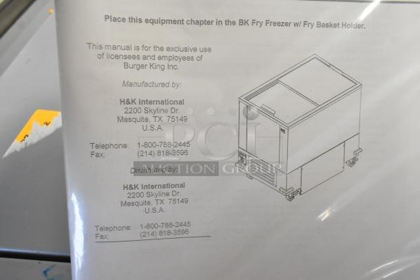 Brand new 2022 H&K 52473-1 stainless steel commercial French fry freezer, includes fry basket holder, on casters, 115V, 1 phase.