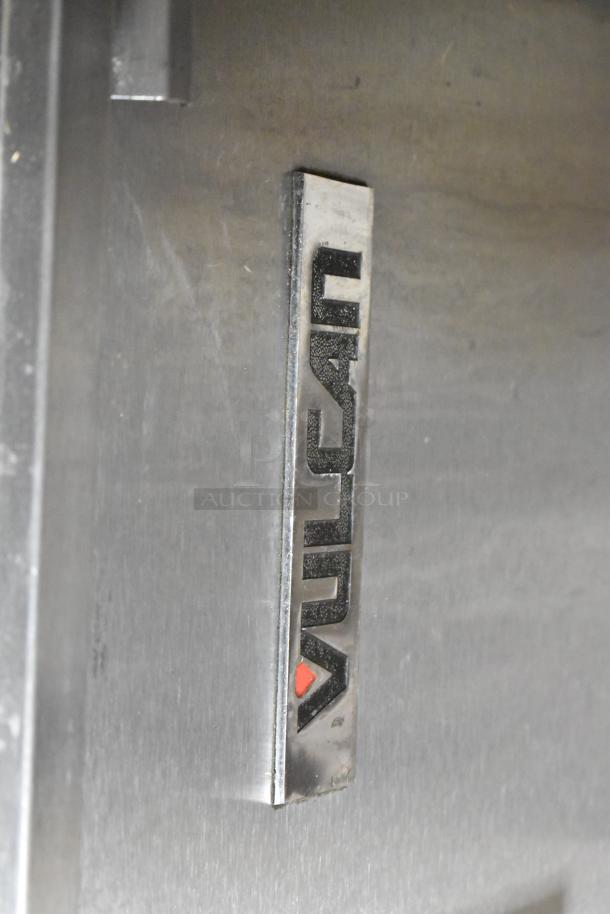 Vulcan 1GR45M-1 stainless steel commercial deep fat fryer with brand logo, on commercial casters.