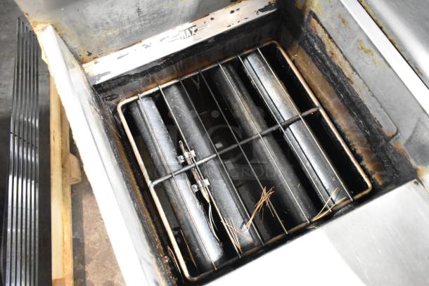 Vulcan 1GR45M-1 stainless steel commercial deep fat fryer, interior view, used condition, with commercial casters.
