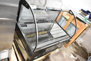 Avantco 193HAC51B black horizontal air curtain merchandiser with 1 shelf, LED lighting, 47" wide. Model 193HAC51B. 115V.