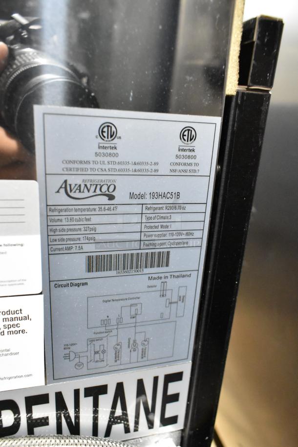 Avantco 193HAC51B black horizontal air curtain merchandiser, 47 3/16", 1 shelf, LED lighting, ETL certified.