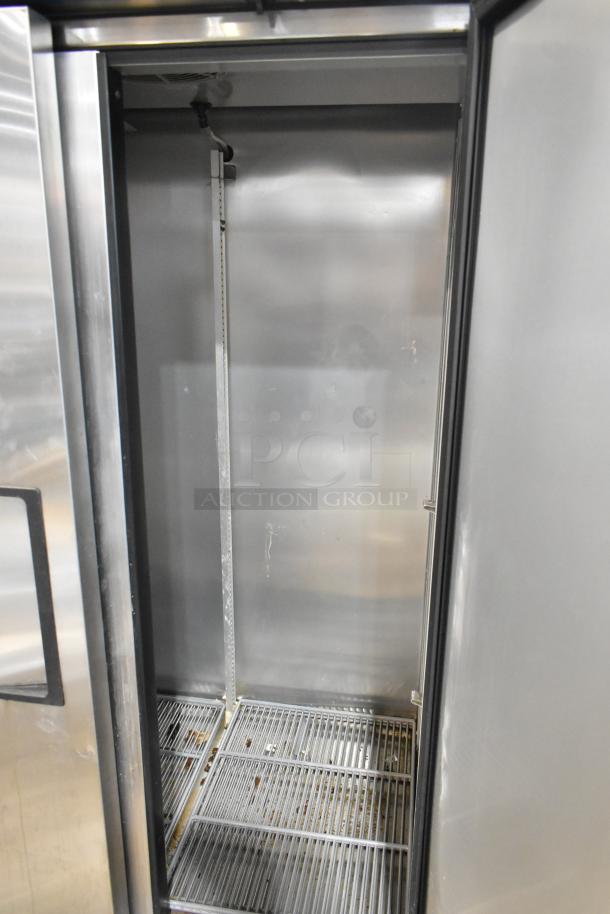 2020 True T-35-HC stainless steel commercial 2-door cooler with poly-coated racks, clean interior, 115V, 1 phase.