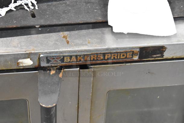 Bakers Pride stainless steel convection oven, model 456GDCOER21, with view doors, metal racks, and thermostatic controls.