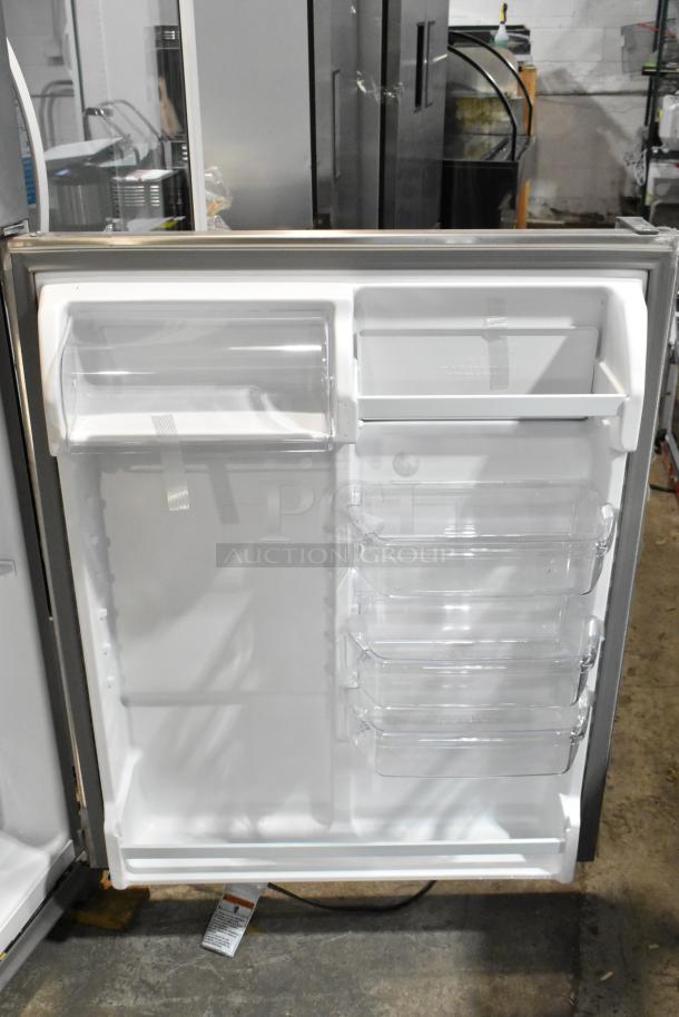 BRAND NEW Whirlpool WRT311FZDM05 stainless steel cooler with freezer, interior view, scratch and dent, 115V, 1 phase.