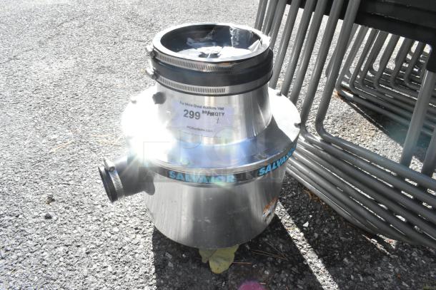 Salvajor 100 stainless steel commercial garbage disposal, 208/230/460 volts, excellent condition, visible label with product details.