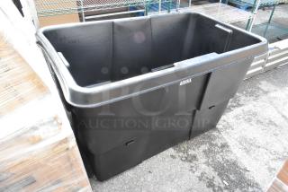 Brand new Lavex black poly tilt truck with minor cosmetic scratches. Durable and spacious for efficient material handling.