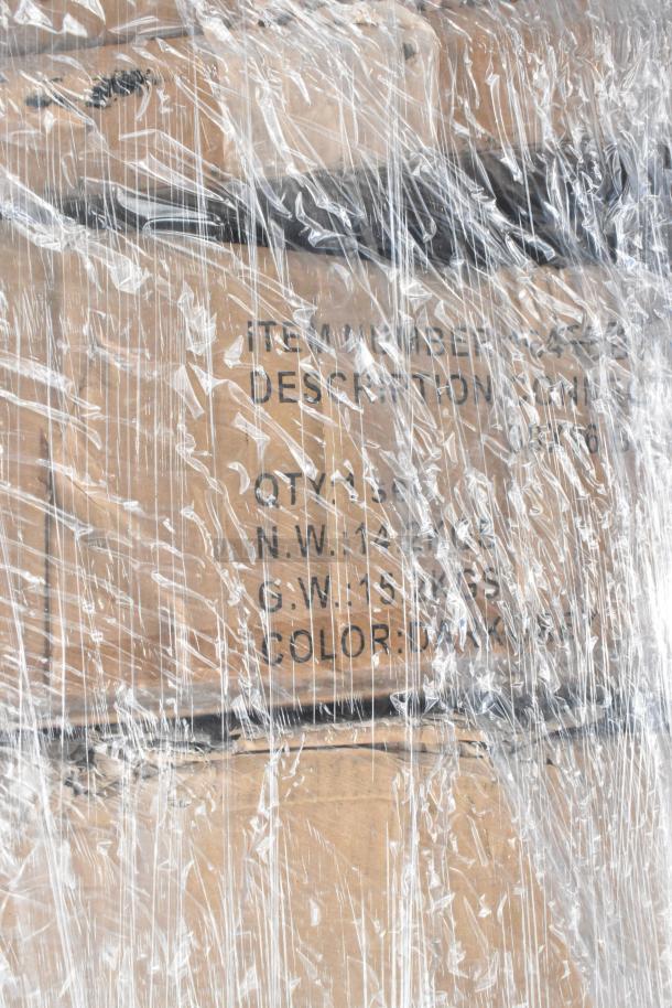 Cardboard boxes wrapped in plastic, labeled with shipping and item details, "BRAND NEW SCRATCH AND DENT!" Lot.