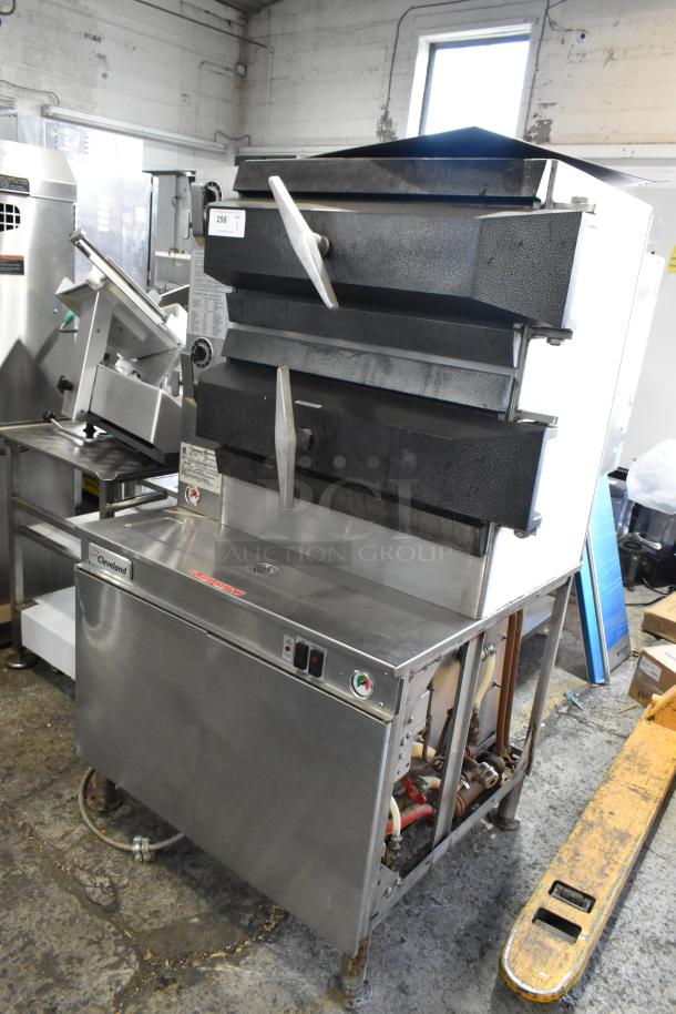 Cleveland PGM3002 stainless steel propane gas 2-deck pressure steam cabinet, floor style, commercial use, visible light wear.