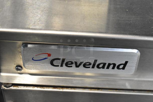 Cleveland PGM3002 stainless steel commercial floor style propane gas pressure steam cabinet, two decks, visible brand logo.