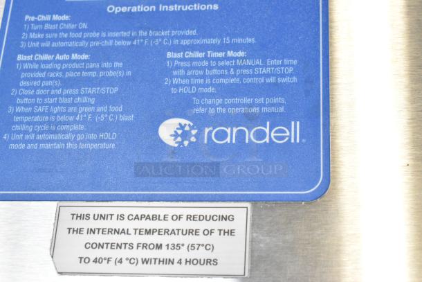 Randell BC-18 Stainless Steel Blast Chiller, 115/230V, 1 Phase, shown with operation instructions.