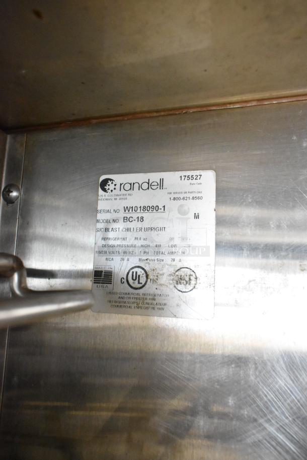 Randell BC-18 stainless steel commercial blast chiller. Model: BC-18, 115/230V, 1 phase, serial no. W1018090-1, UL certified.