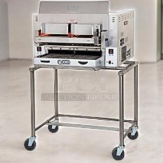 Brand new Nieco JF93E electric automatic broiler on stand, 208/230V, fully tested, pristine condition, ready for use.