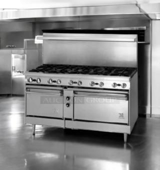 Southbend 4601DD 10-burner gas range with 2 ovens, natural gas, tested and in good working condition.
