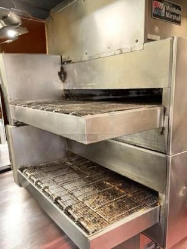 Middleby Marshall PS360WB-2 double stack gas conveyor pizza oven in outstanding condition, 160,000 BTU/hr, natural gas.