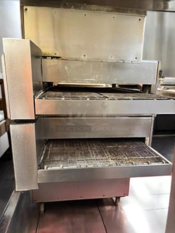 Middleby Marshall PS360WB-2 double stack gas conveyor pizza oven in outstanding condition, 160,000 BTU/hr, natural gas, fully tested.