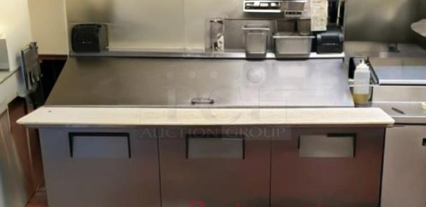 True TSSU-72-18 Sandwich/Salad Prep Refrigerator, 3-door, 72" wide, excellent condition, fully tested, 115V, stainless steel.