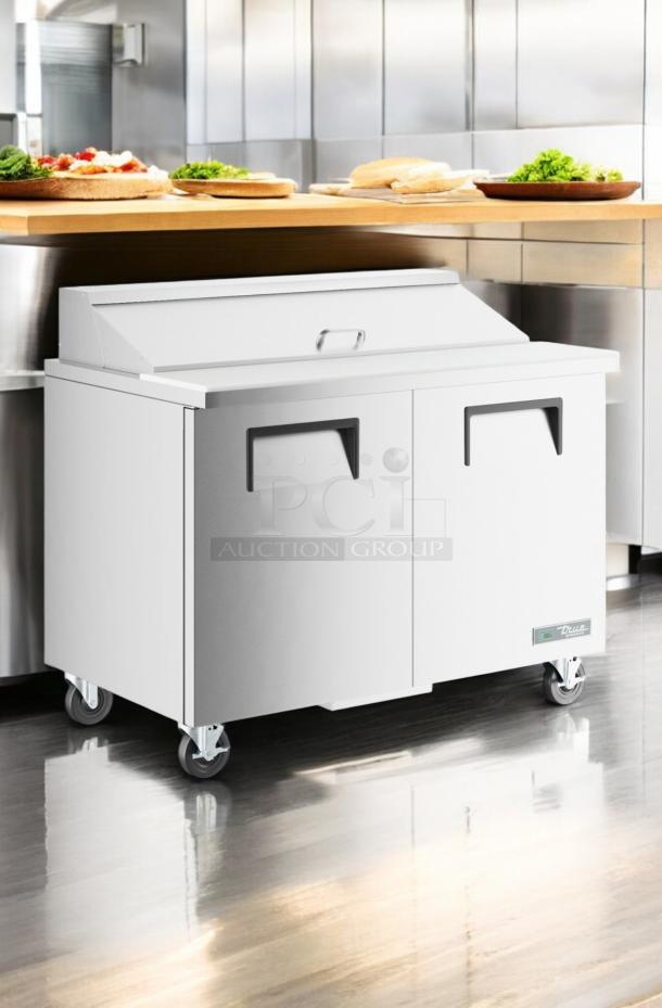 True TSSU-48-12 2-Door Sandwich/Salad Prep Refrigerator, 48" wide, excellent condition, tested, branded label visible.