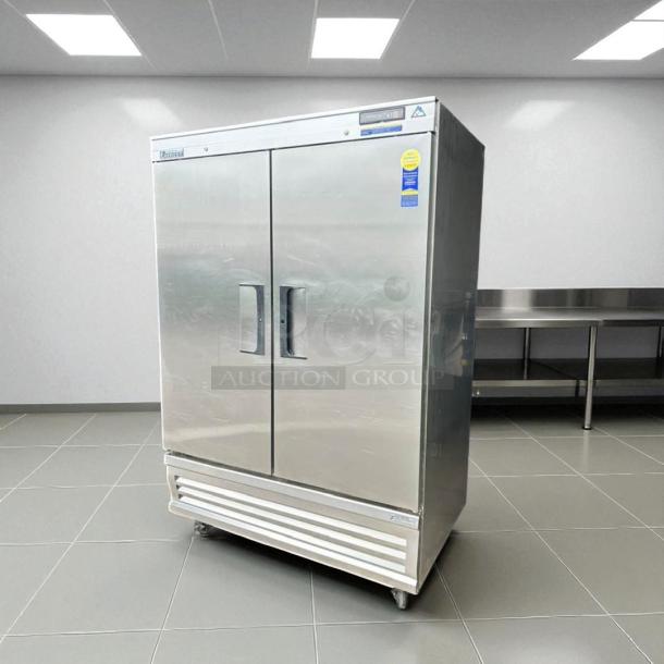 Everest EBR2D stainless steel commercial refrigerator, 49 ⅝", two solid full doors, excellent condition, 115V.